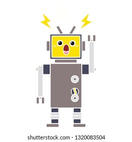 dibujo retro a color plano de un robot roto