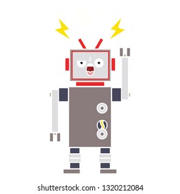 dibujo retro a color plano de un robot roto
