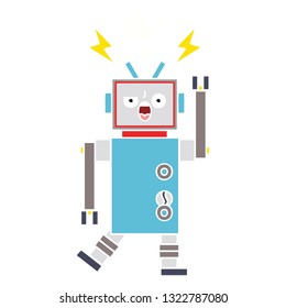 flat color retro cartoon of a broken robot