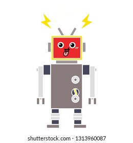 flat color retro cartoon of a crazed robot