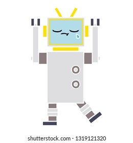 flat color retro cartoon of a crying robot