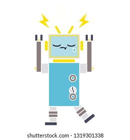 flat color retro cartoon of a crying robot