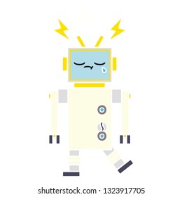 flat color retro cartoon of a crying robot