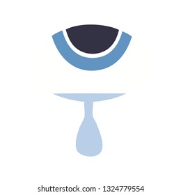 dibujo retro a color plano de un ojo llorón