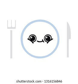 flat color retro cartoon of a dinner plate