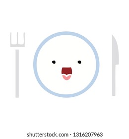 flat color retro cartoon of a dinner plate