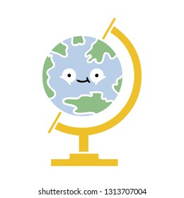flat color retro cartoon of a globe of the world