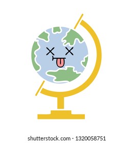 flat color retro cartoon of a globe of the world
