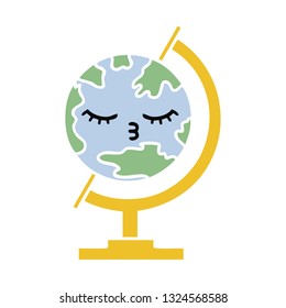 flat color retro cartoon of a globe of the world