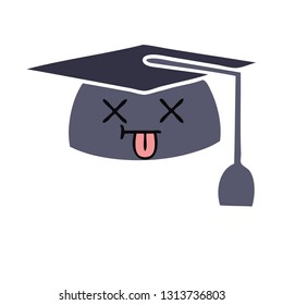 flat color retro cartoon of a graduation hat