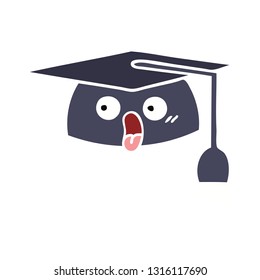 flat color retro cartoon of a graduation hat