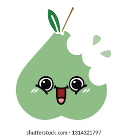 flat color retro cartoon of a green pear