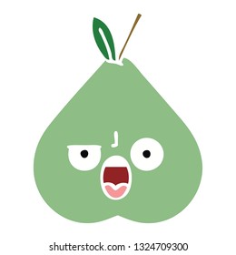 flat color retro cartoon of a green pear