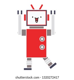 flat color retro cartoon of a happy robot