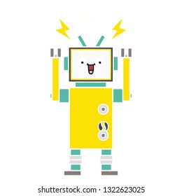 flat color retro cartoon of a happy robot