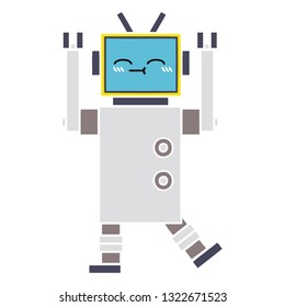 flat color retro cartoon of a happy robot