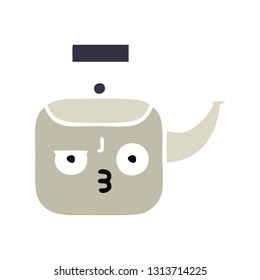 flat color retro cartoon of a kettle