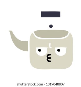 flat color retro cartoon of a kettle
