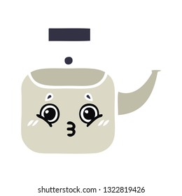 flat color retro cartoon of a kettle