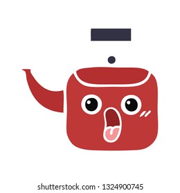 flat color retro cartoon of a kettle