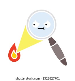 flat color retro cartoon of a magnifying glass