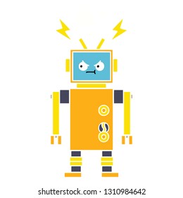 flat color retro cartoon of a malfunctioning robot