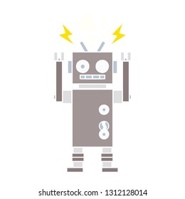 flat color retro cartoon of a malfunctioning robot