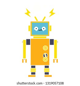 flat color retro cartoon of a malfunctioning robot
