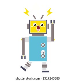 flat color retro cartoon of a malfunctioning robot