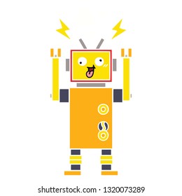 flat color retro cartoon of a malfunctioning robot