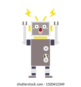flat color retro cartoon of a malfunctioning robot