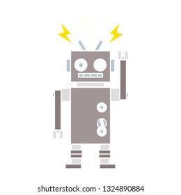 flat color retro cartoon of a malfunctioning robot