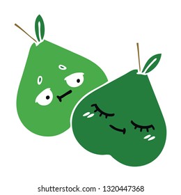 flat color retro cartoon of a pears