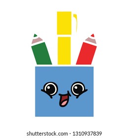 flat color retro cartoon of a pencil pot