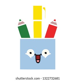 flat color retro cartoon of a pencil pot