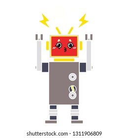 desenho animado retro de cor plana de um robô mau funcionamento