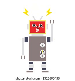 flat color retro cartoon of a robot malfunction