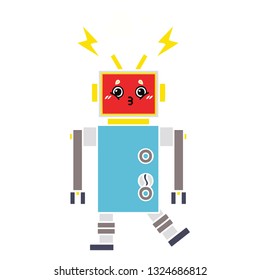 flat color retro cartoon of a robot malfunction