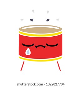 flat color retro cartoon of a sad drum