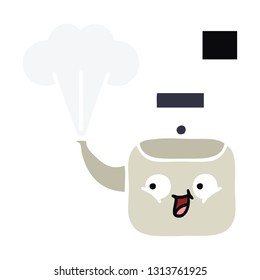 flat color retro cartoon of a steaming kettle