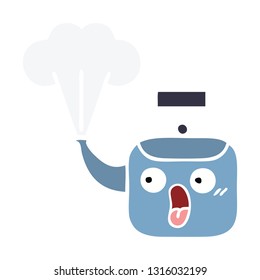 flat color retro cartoon of a steaming kettle