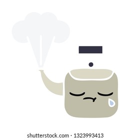 flat color retro cartoon of a steaming kettle