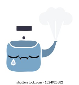 flat color retro cartoon of a steaming kettle
