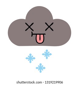 flat color retro cartoon of a storm snow  cloud
