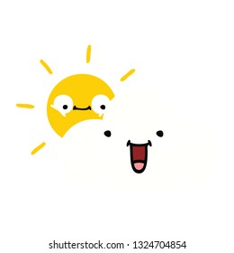 flat color retro cartoon of a sunshine and cloud