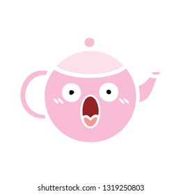 flat color retro cartoon of a teapot
