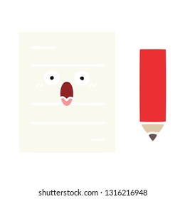 flat color retro cartoon of a test paper