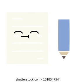 flat color retro cartoon of a test paper
