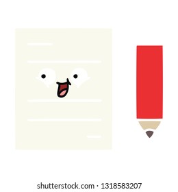 flat color retro cartoon of a test paper