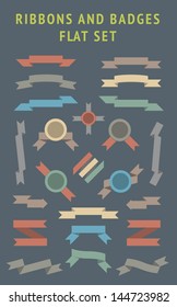 Flat Color Ribbons and Badges Set. EPS8 Vector Illustration.